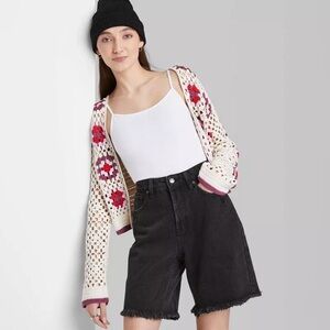 Wild Fable Women's High-Rise Wide Leg Bermuda Jean Shorts Black Size 14